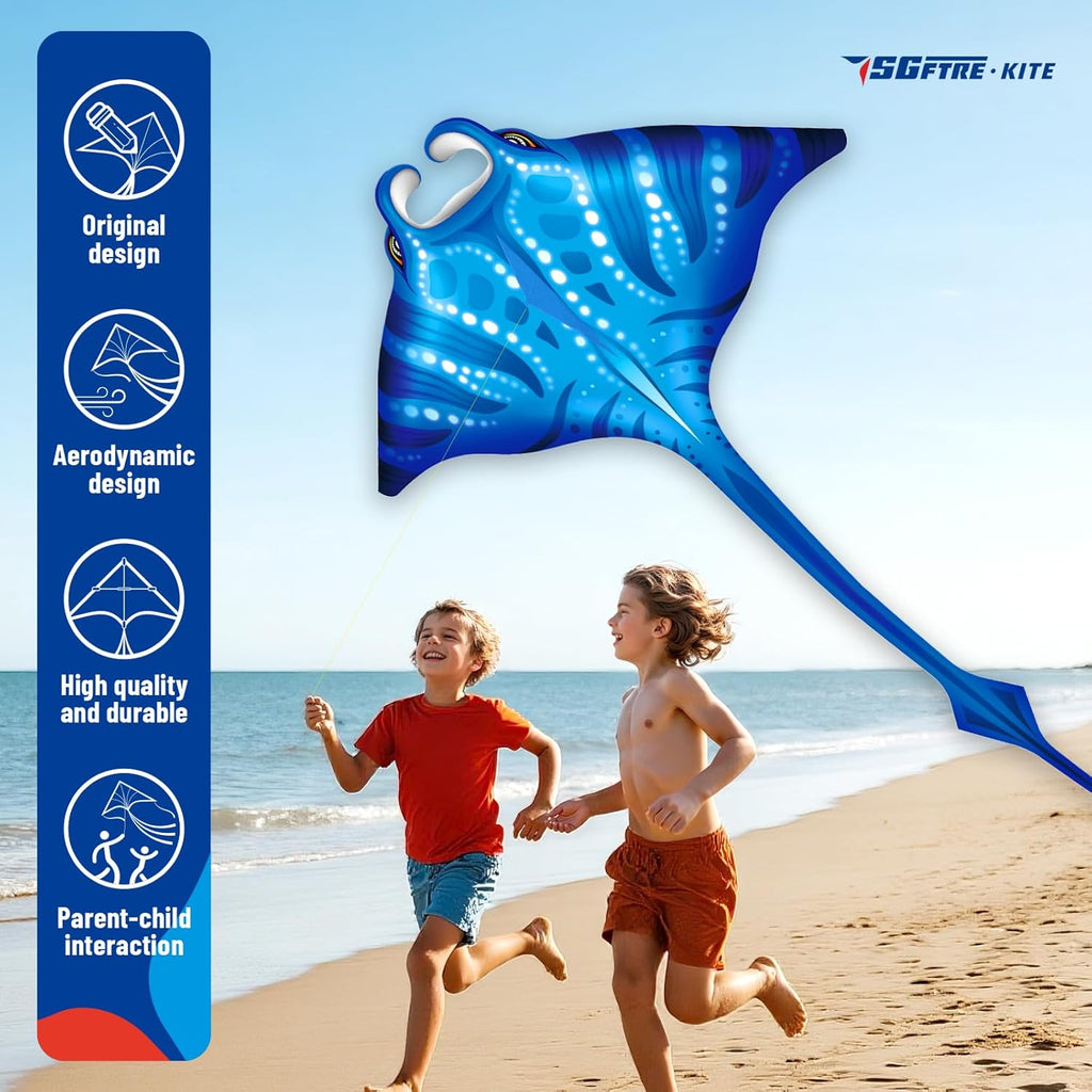 **SGftre Butterfly Delta Octopus Kites - Easy to Fly 3-Piece Set for Kids & Adults | Manta Ray Colors (Blue, Pink)**