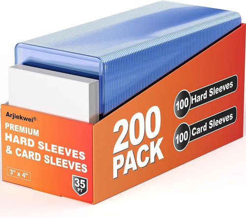 Arjiekwei Card Sleeves - Premium Hard Plastic Protectors for Baseball & Football Cards | 3"X4" (200 Pack)