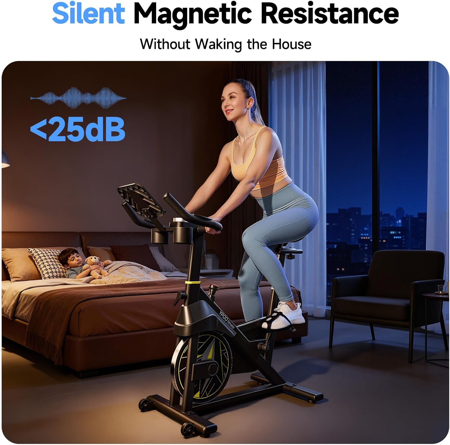 YPOO Exercise Bike - Adjustable Magnetic Resistance Indoor Bike with App & 330lbs Capacity