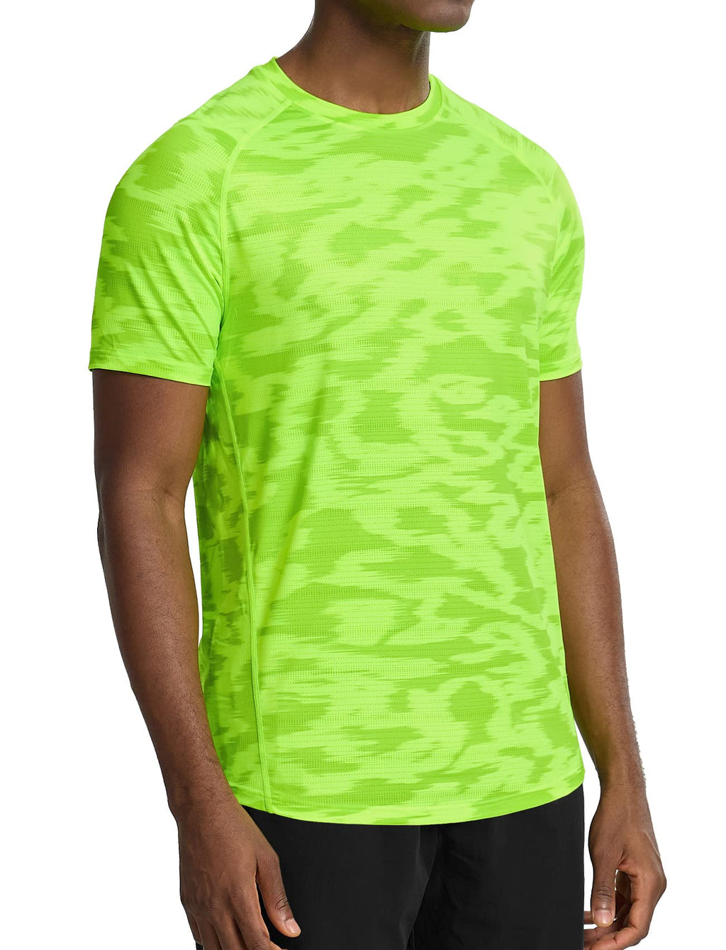 Zengjo Mens Running Shirts Moisture Wicking Gym Workout Tshirt Quick Dry(Neon Green,L)