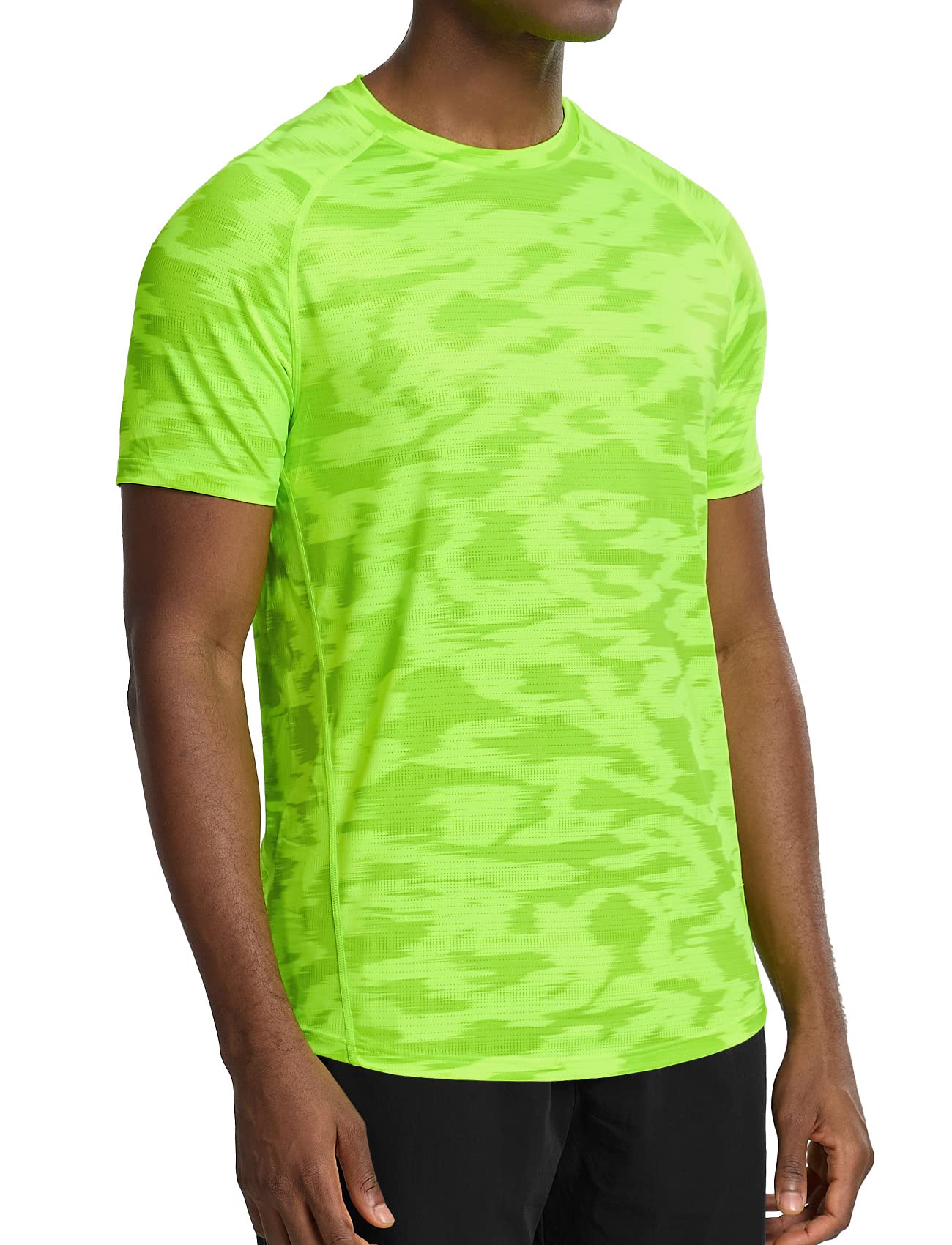 Zengjo Mens Running Shirts Moisture Wicking Gym Workout Tshirt Quick Dry(Neon Green,L)
