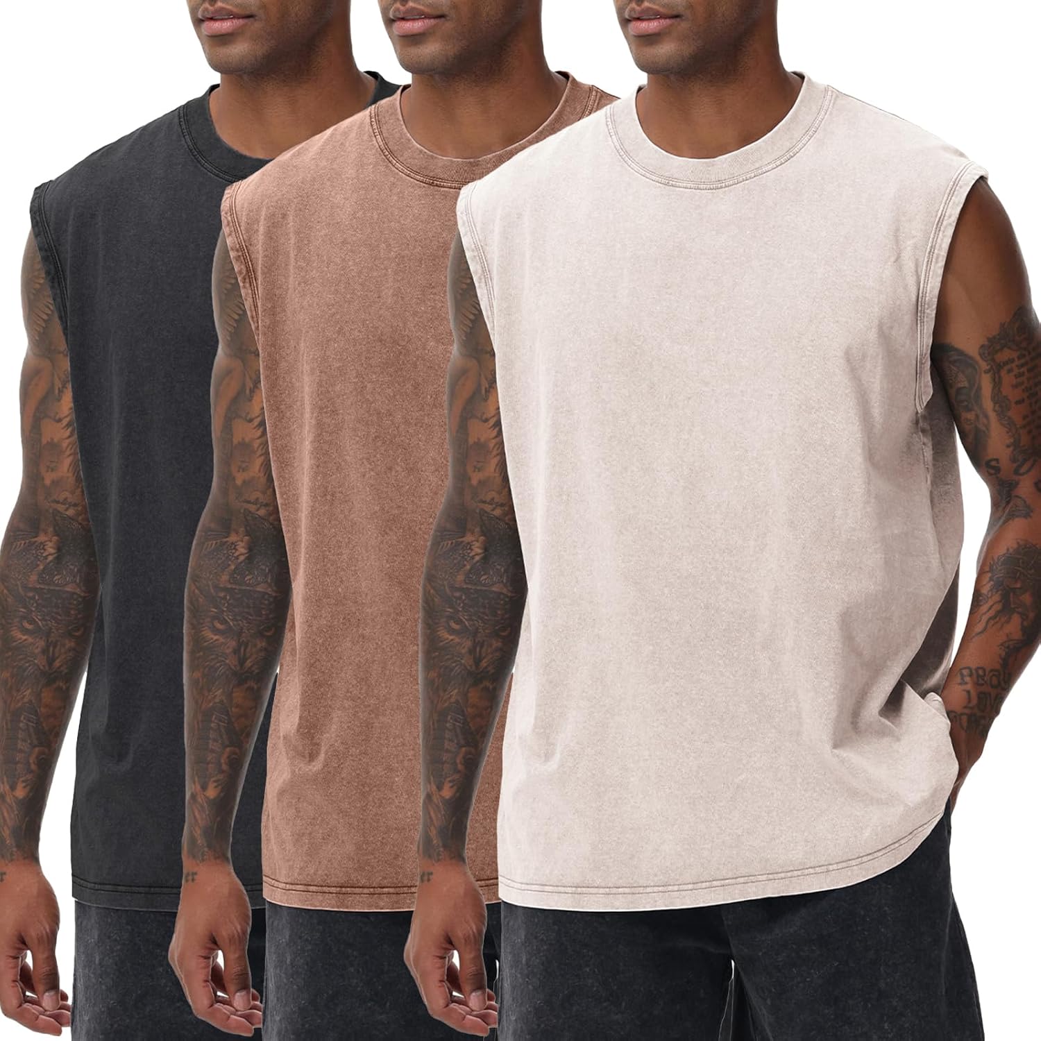 Skiennix Men's Workout Tank Tops - Sleeveless Muscle Tee for Gym & Running | Acid Wash, Loose Fit