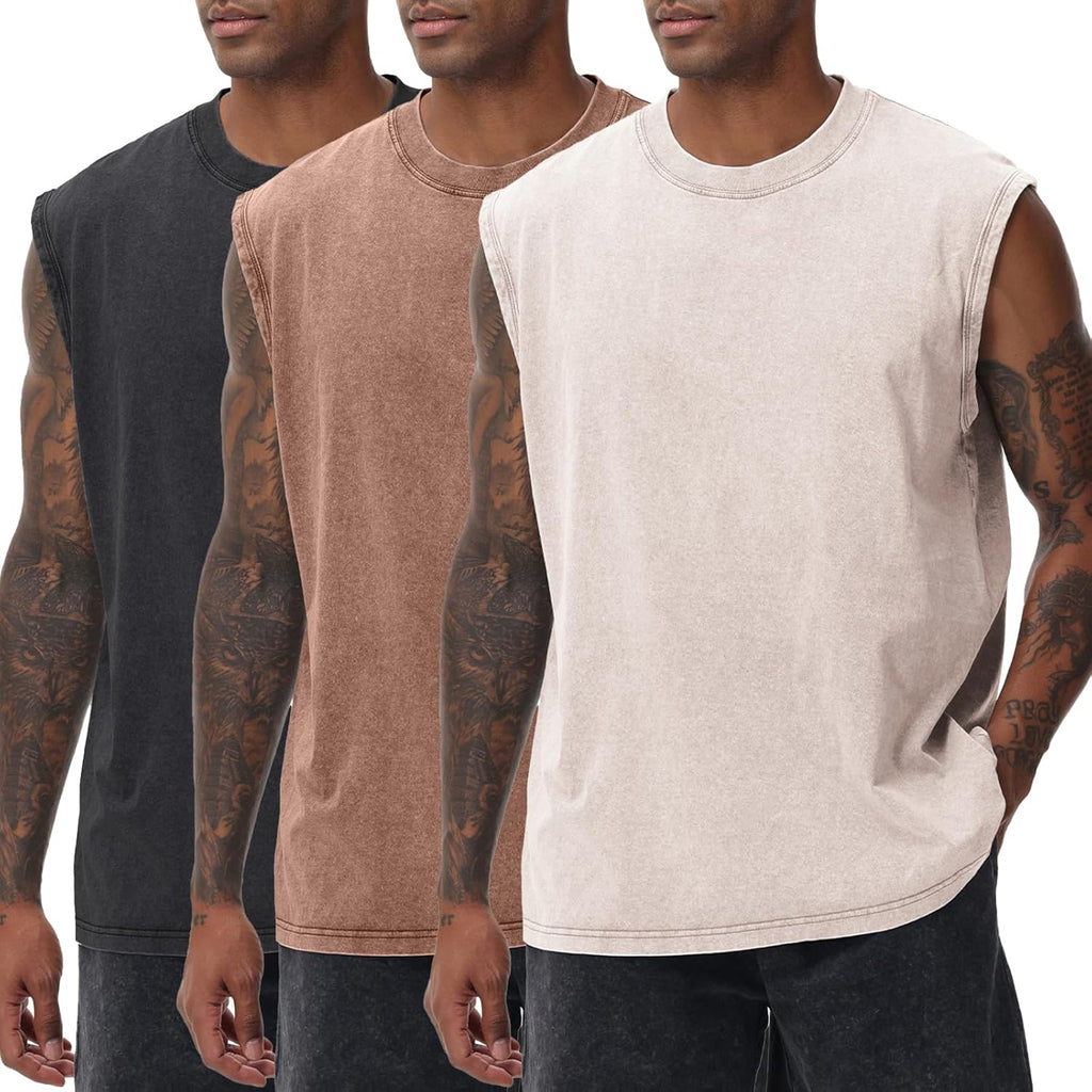 Skiennix Men's Workout Tank Top - Sleeveless Gym Tee with Acid Wash Design | Loose Fit for Comfort