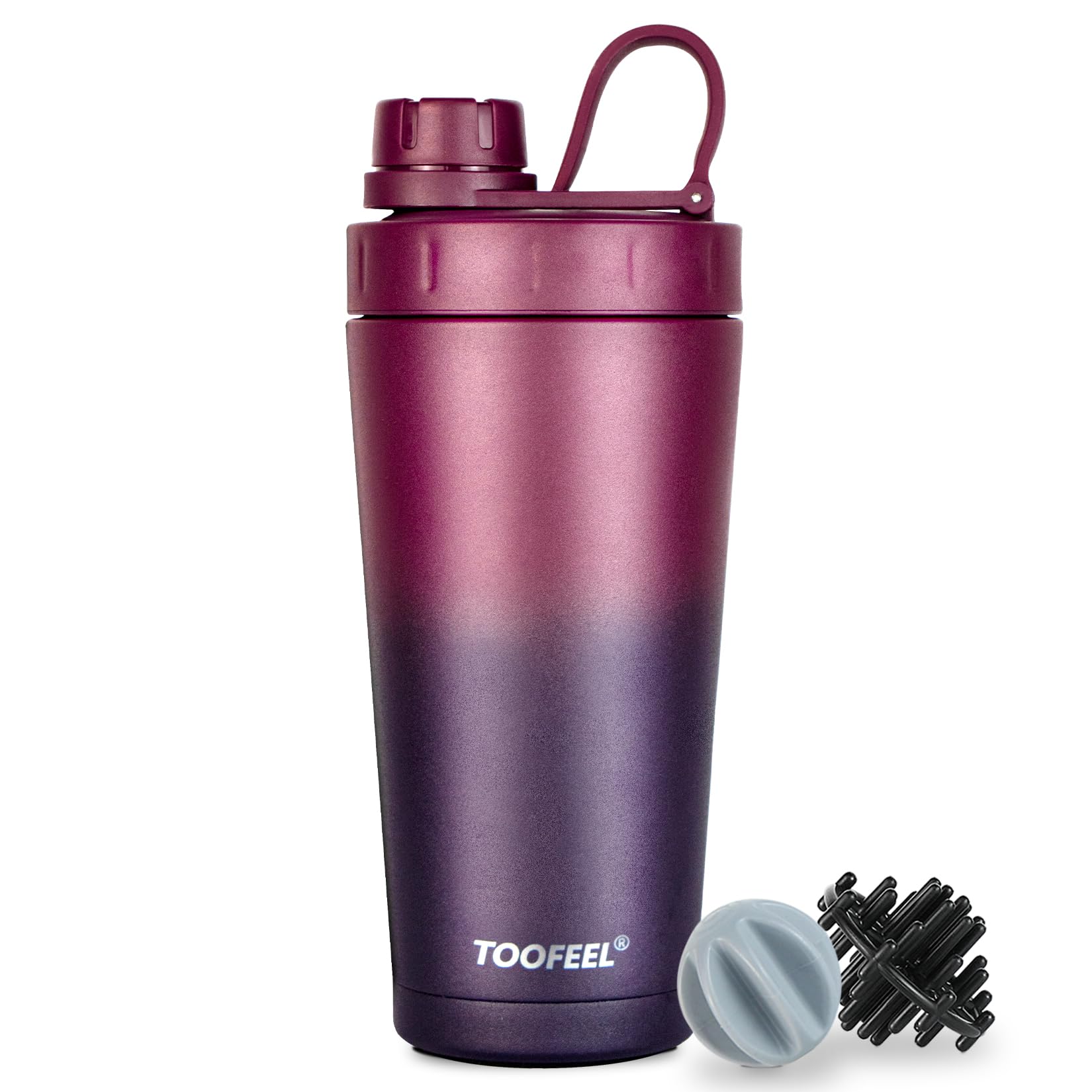 TOOFEEL Stainless Steel Shaker Bottle - 20 oz Double Walled Insulated Protein Shaker Cup, Keeps Cold/Hot for Gym Workout