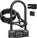Sportneer Bike Lock - 14mm Keyless Combination U-Lock with 5ft Security Cable | Heavy-Duty Anti-Theft Design, 9.05''x4.9''