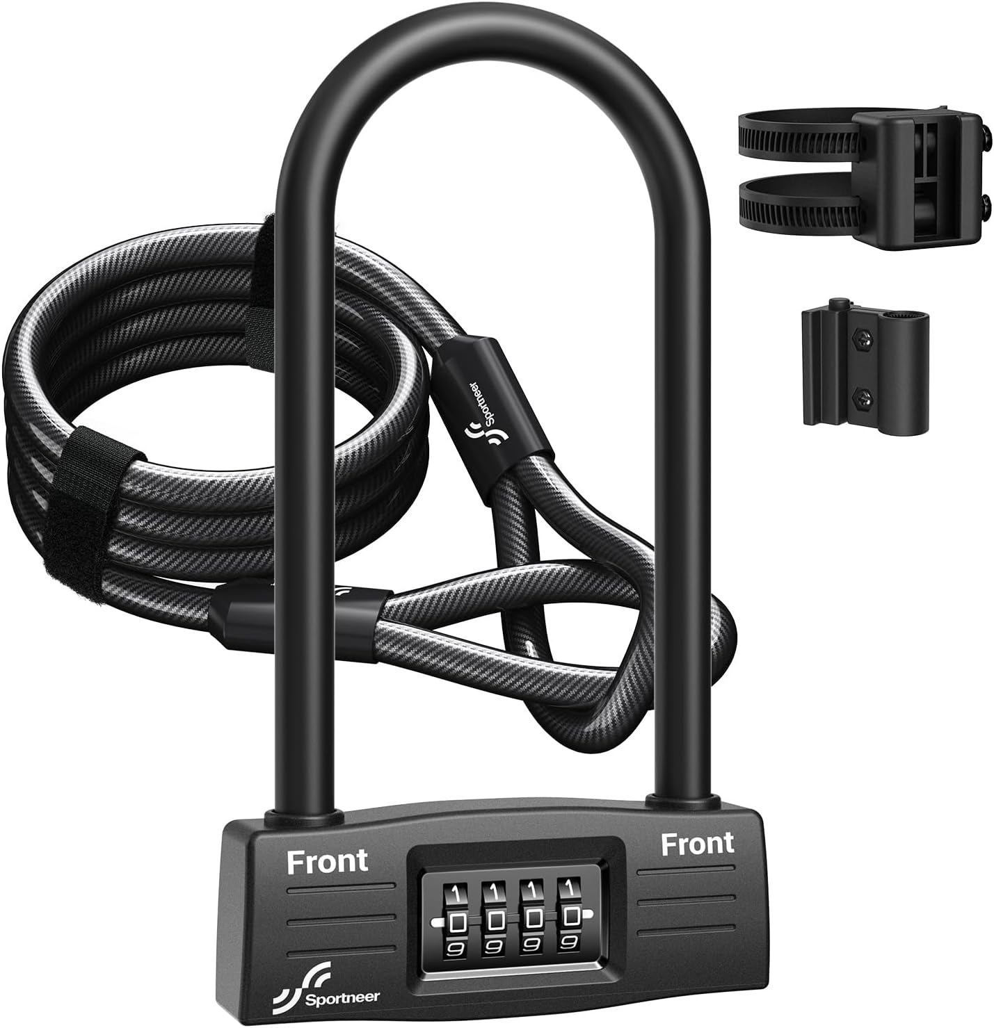 Sportneer Bike Lock - 14mm Keyless Combination U-Lock with 5ft Security Cable | Heavy-Duty Anti-Theft Design, 9.05''x4.9''