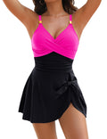 Blooming Jelly Womens Tummy Control Swimsuit One Piece Bathing Suits Modest Flattering Cute Swim Dress (XL, Black Pink)