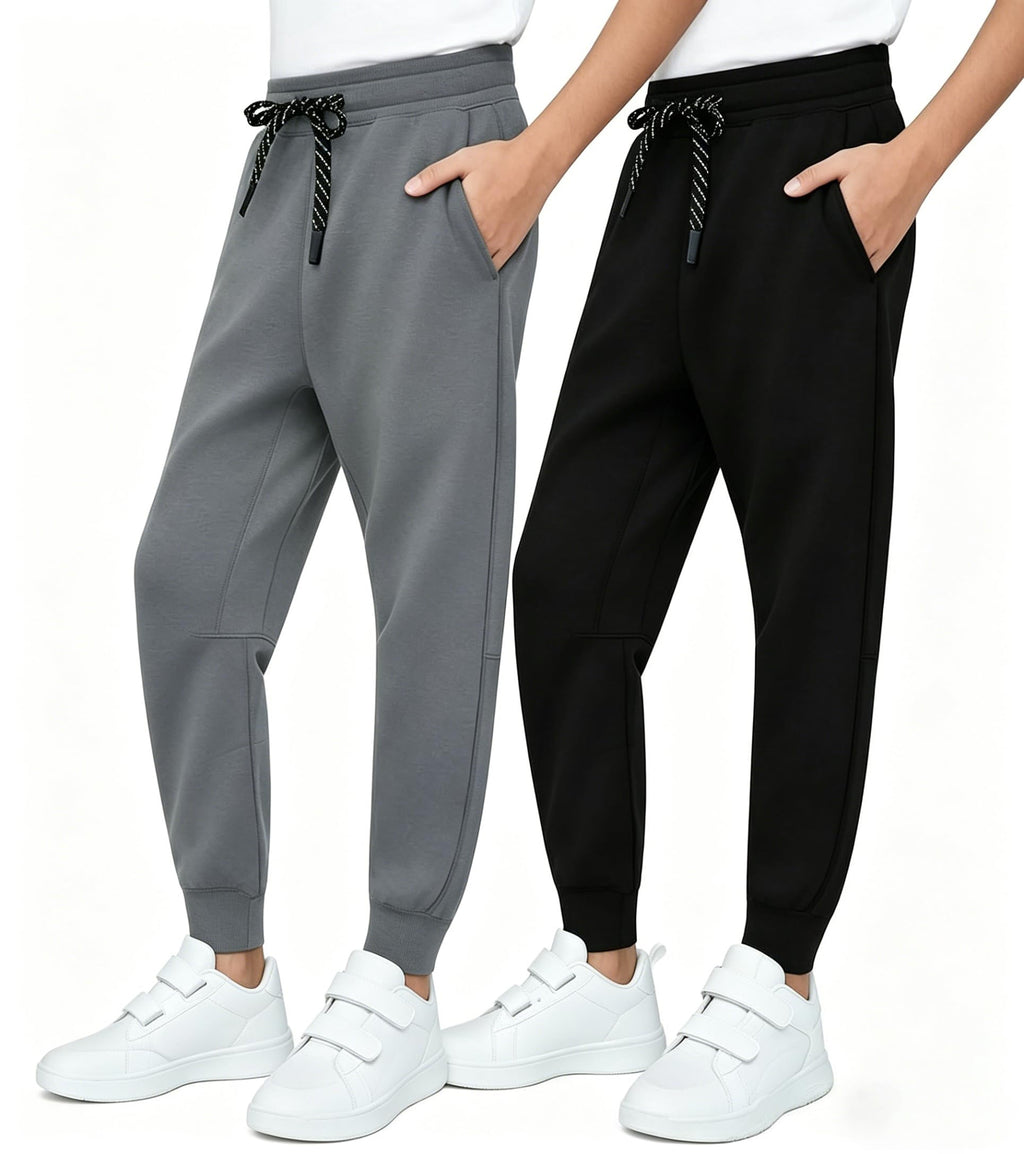 MERIDIANO 2 Pack Kids Sweatpants Athletic Outdoor Pants for Boys Girls Activewear Joggers with Pocket Size 11-12 Black & Charcoal