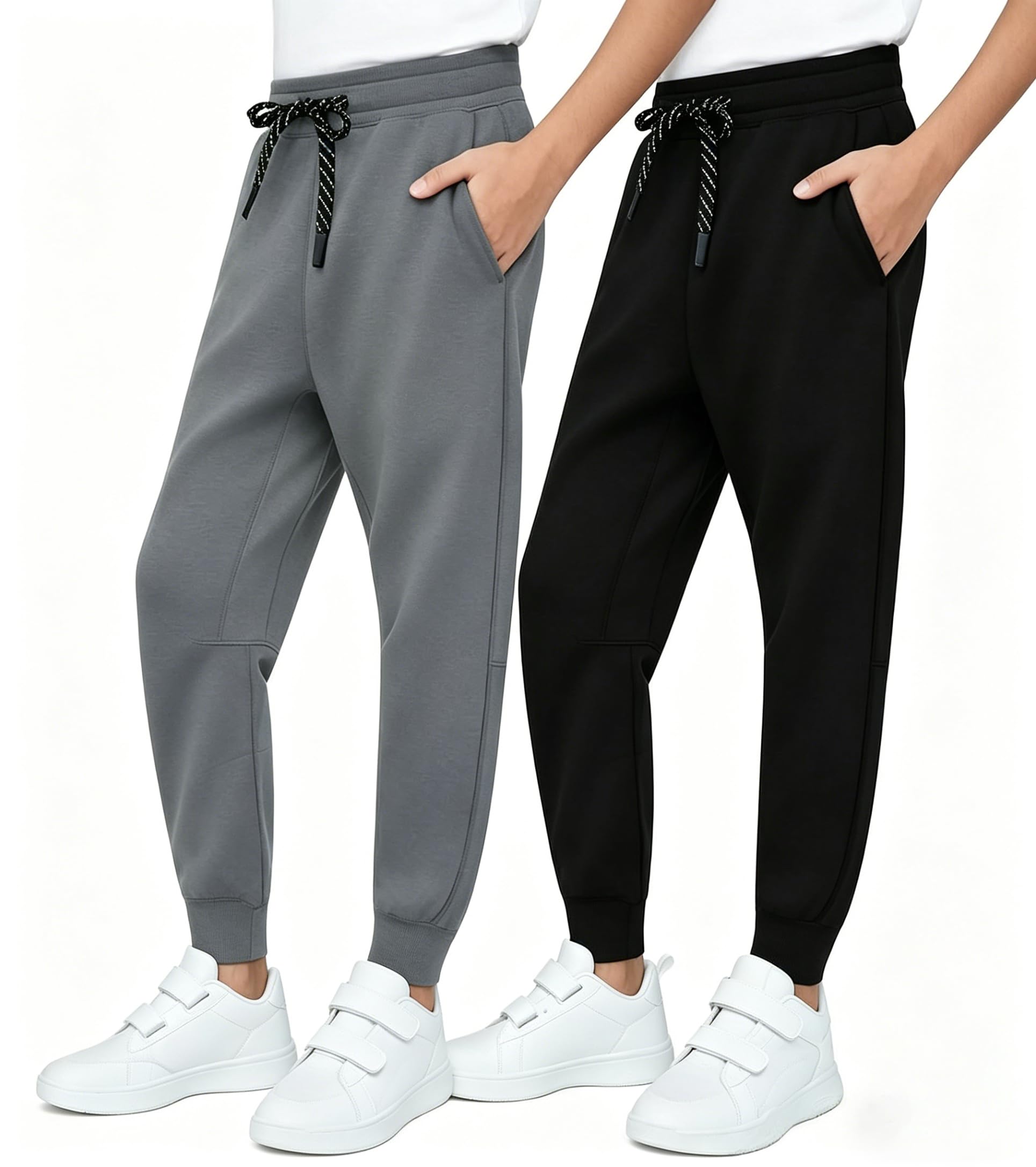 MERIDIANO 2 Pack Kids Sweatpants Athletic Outdoor Pants for Boys Girls Activewear Joggers with Pocket Size 11-12 Black & Charcoal