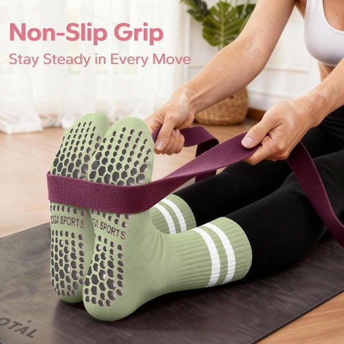 Mancreda Pilates Socks for Women - Non-Slip Grips Yoga Socks | 84% Cotton for Barre & Hospital (2/3/4 Pairs)