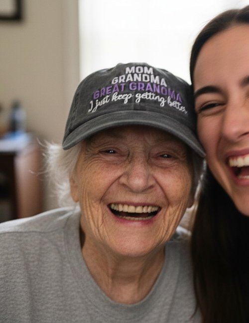 InnoBeta Great Grandma Gifts Cap for Women - Adjustable Vintage Baseball Cap, Washed Cotton Embroidered Hat for Mom and Grandma - I Just Keep Getting Better