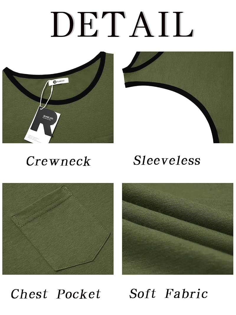 Army Green X-Large Runcati Men’s Workout Tank Top Sleeveless Gym Shirt