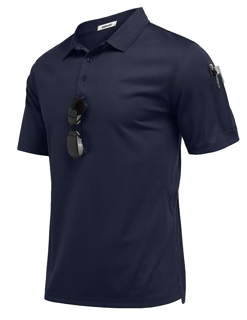COOFANDY Men's Quick Dry Polo Shirt with Pen Pocket - Navy Blue, XXL