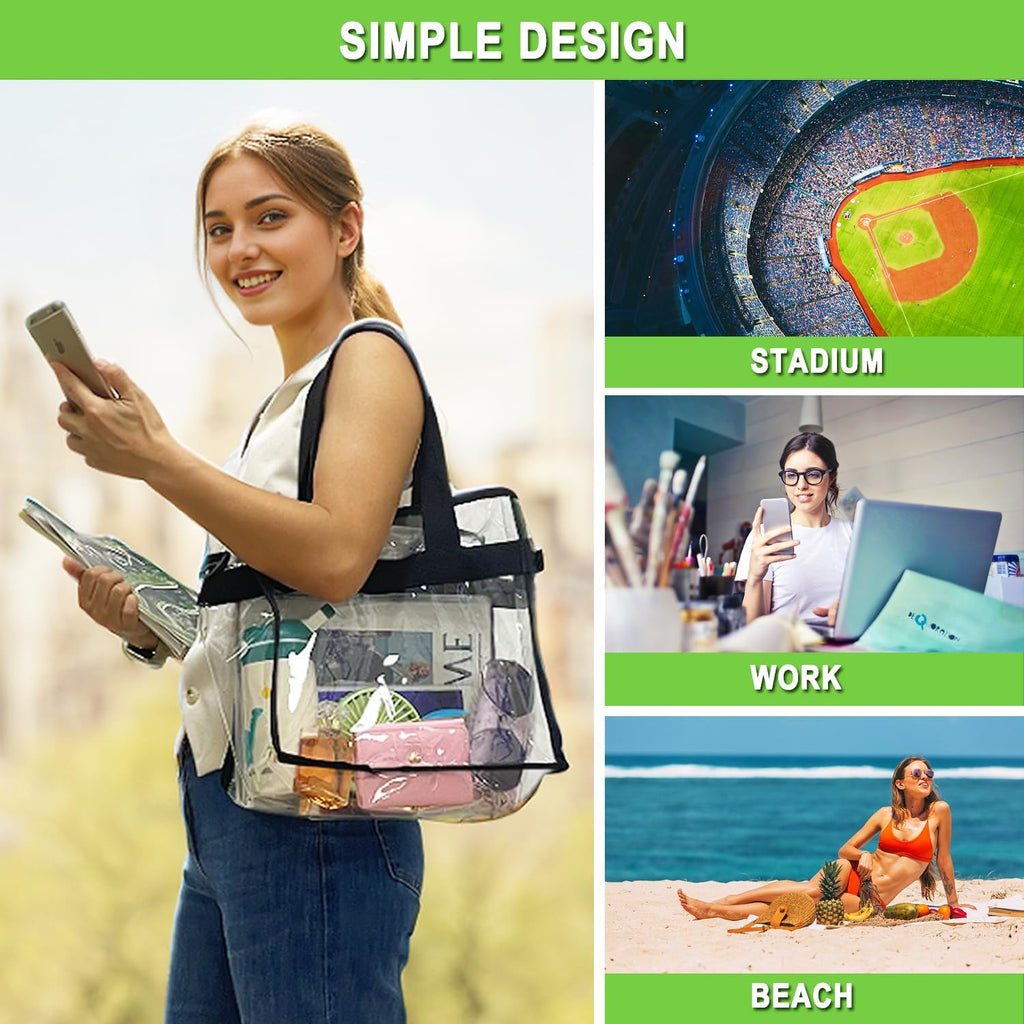 Skiennix Clear Stadium Bag - 12x6x12 Jelly Tote for Women | Zippered Beach & Concert Tote