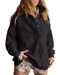 Gacaky Sweatshirt for Women Oversized Casual Long Sleeve Button Henley Neck Pullover Tops Fashion Outfits Clothes Black XX-Large