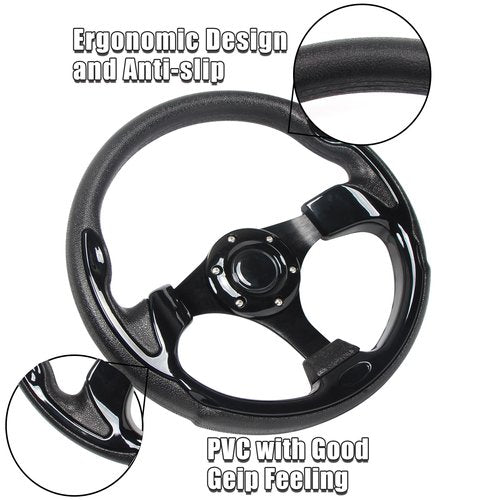 Universal EZGO Steering Wheel with Black Aluminum Frame Golf Cart Steering Wheel for Yamaha Club Car DS and Precedent Tempo, RXV & TXT