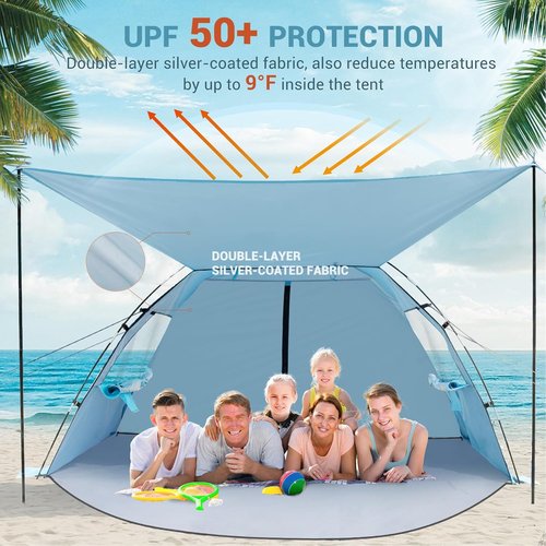 Elegear CumbreX™ Beach Tent - Portable Sun Shelter for 6-8 People | Easy Setup & UPF 50+ Protection - Sky Blue