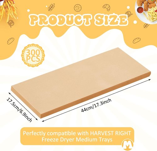 Fuyoooo 300 Pcs Freeze Dryer Tray Mats Compatible with Harvest Right, Harvest Right Freeze Dryer Accessories, One-off Parchment Paper, Non-stick Baking Mats (Medium 17 x 6.8")