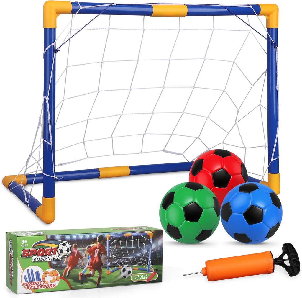 Soccer Goal Set - Portable Mini Soccer Net with 3 Balls for Kids | 23" W x 18" H x 12" D