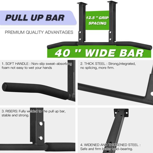 ATENTO Multifunctional Pull Up Bar for Ceiling Mount or Beam Mount, Optimum Grip Spacing , Workout for Home Gym, Beam, Crossfit, Maximum Weight 500 Lbs