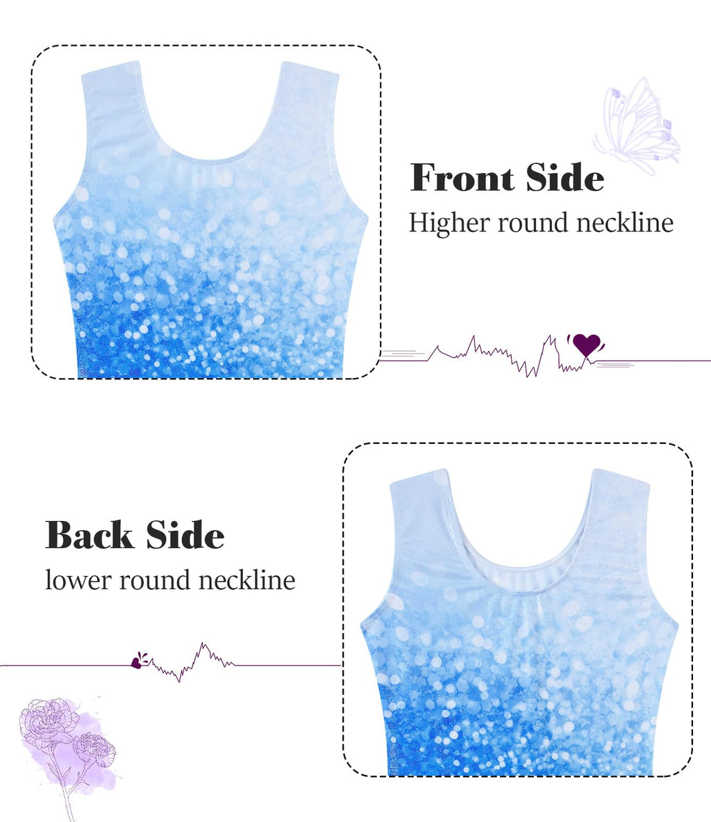 Vogseek Gymnastic Leotards for Girls 4 5 Years Blue Spakle Dots Dance Leotards with Matching Scrunchie 2 Piece Quick Dry Sleeveless Classic Athletic Outfits
