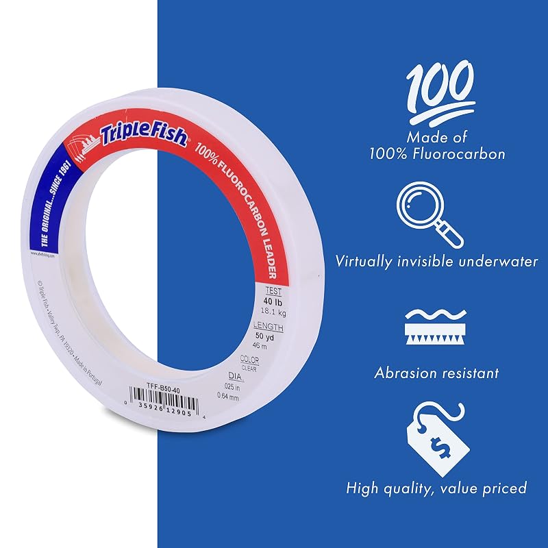Triple Fish 20 lb Fluorocarbon Leader - 50 yd Clear, Heavy-Duty, Abrasion-Resistant