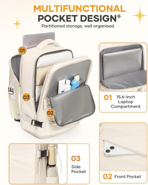 Coofay Beige Travel Backpack - Airline Approved Waterproof Carry-On for Men & Women | Perfect Weekender Bag