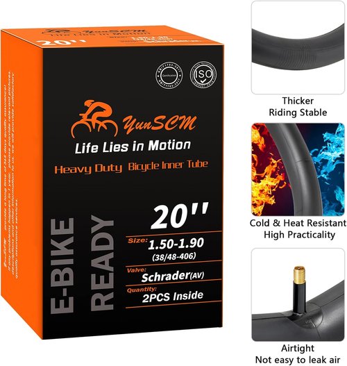Heavy Duty 20" Bike Tubes by [Brand Name] - 2-Pack with AV32mm Schrader Valve for 20x1.50/1.75/1.90 Tires