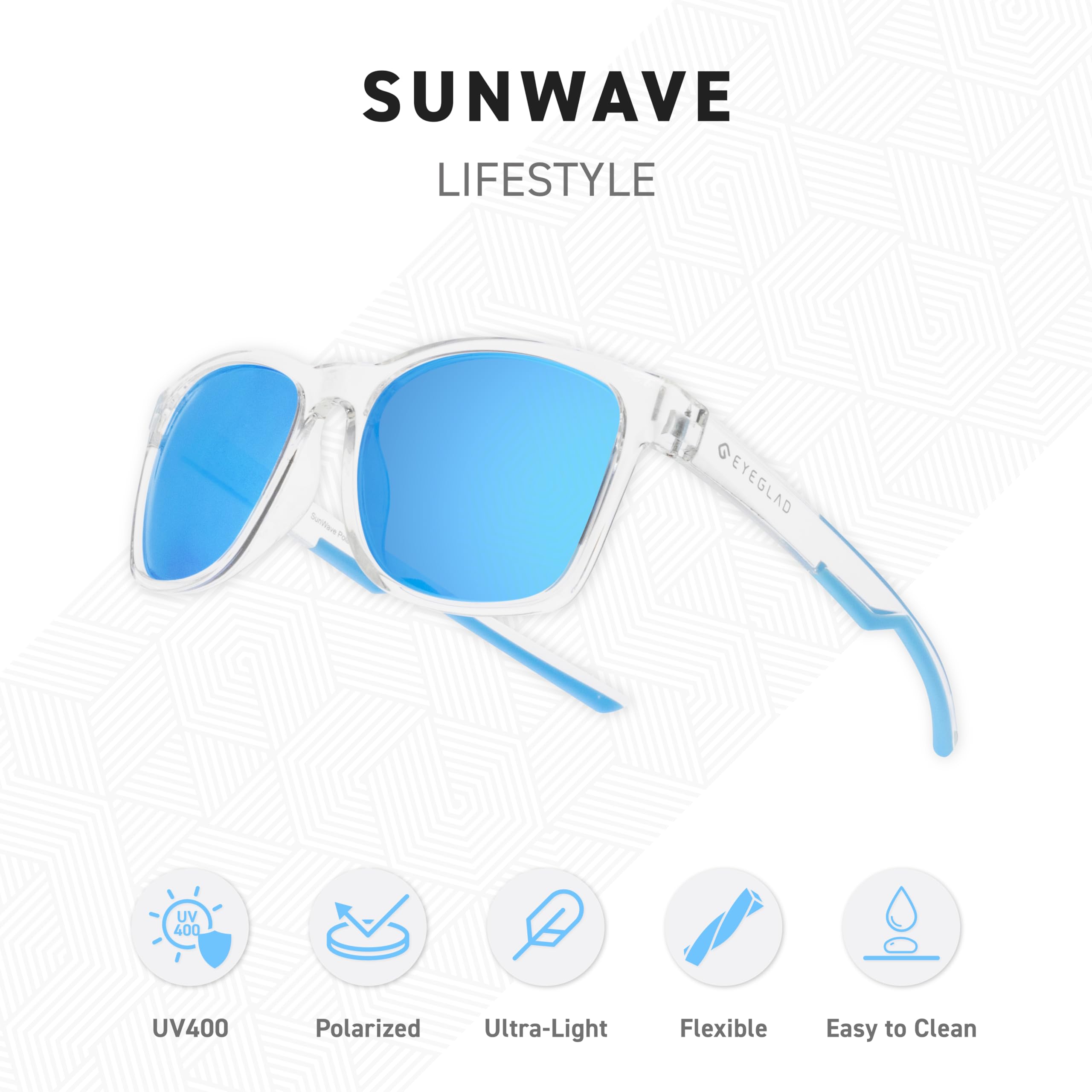 EYEGLAD SUNWAVE Ultra-lightweight Design Lifestyle Sunglasses Outdoor Fishing Polarized UV400 Men Women Running Sports (Wave Blue)