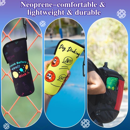 Sunnymove 3 Pcs Pickleball Ball Holder Portable Pickleball Bags Funny Tennis Storage Bags with Hook for Hanging Neoprene Pickle Ball Accessories Gifts for Men Women
