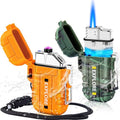 LcFun Waterproof Outdoor Lighter - Windproof Dual Arc Plasma Torch | USB Rechargeable, 2-Pack for Camping & Hiking