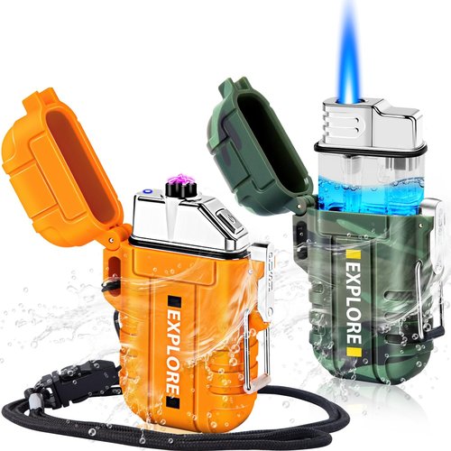 LcFun Waterproof Outdoor Lighter - Windproof Dual Arc Plasma Torch | USB Rechargeable, 2-Pack for Camping & Hiking