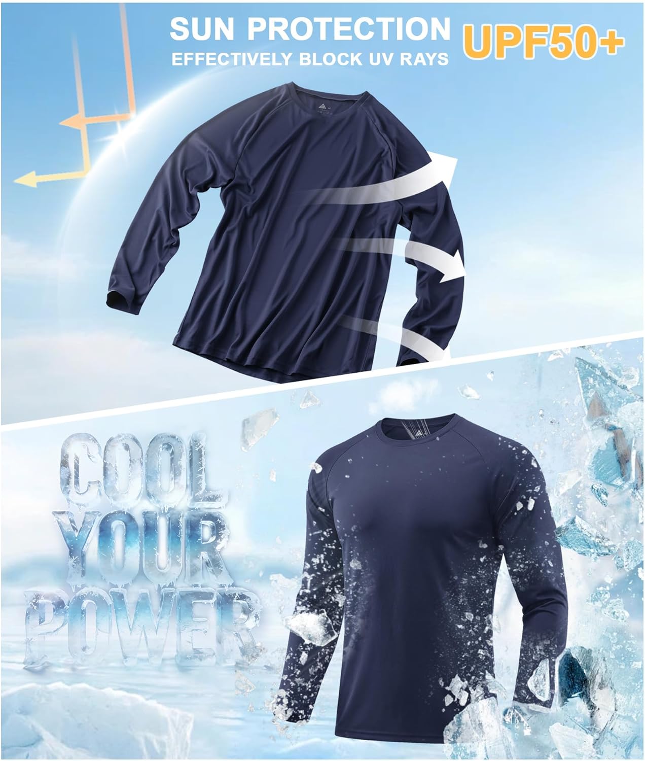 Skiennix Long Sleeve Shirts for Men - UPF 50+ UV Sun Protection | Moisture-Wicking Workout Gear