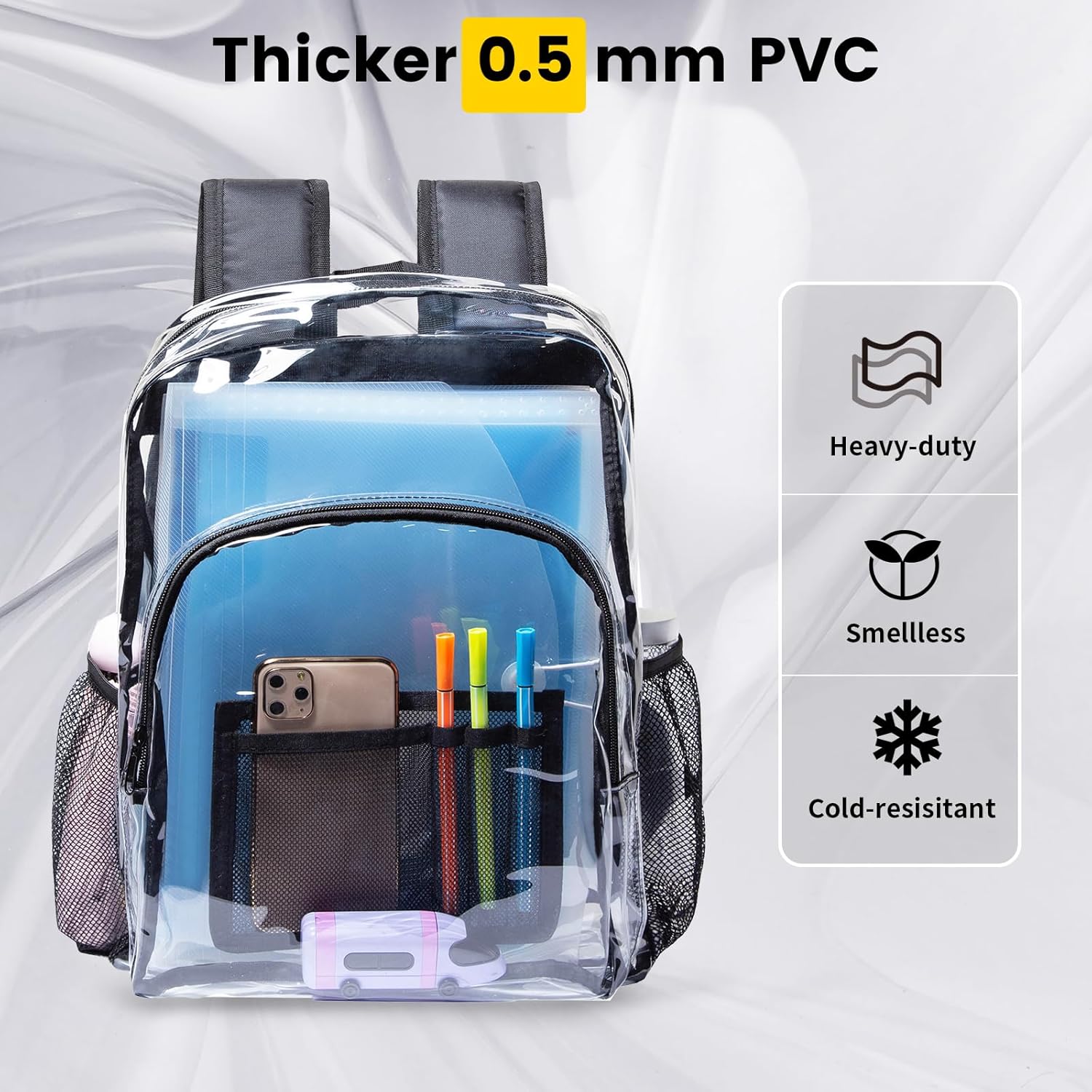 Vorspack Clear Backpack Heavy Duty PVC Transparent Backpack with Reinforced Strap for College Workplace - Black
