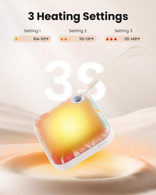 Gaiatop Rechargeable Hand Warmers, 4000mAh Double-Sided Hot Hands with 3 Heat Settings, Light and Strap, Cute Portable Pocket Electric Heater, Stocking Stuffers Reusable Outdoor Gifts for Women Men