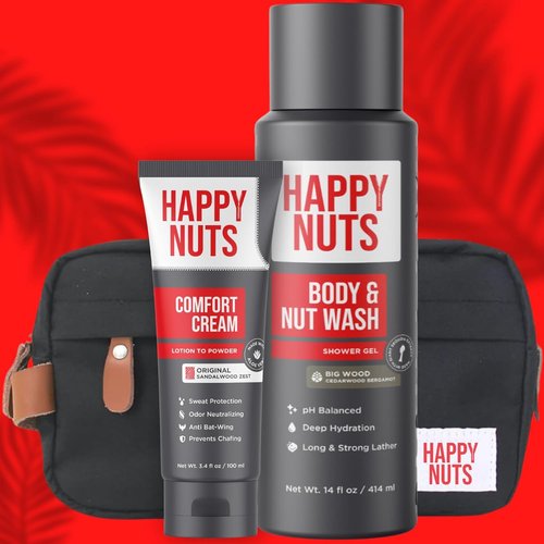 Happy Nuts Starter Sack Bundle - Comfort Cream Deodorant, Nut & Body Wash, Toiletry Bag Included
