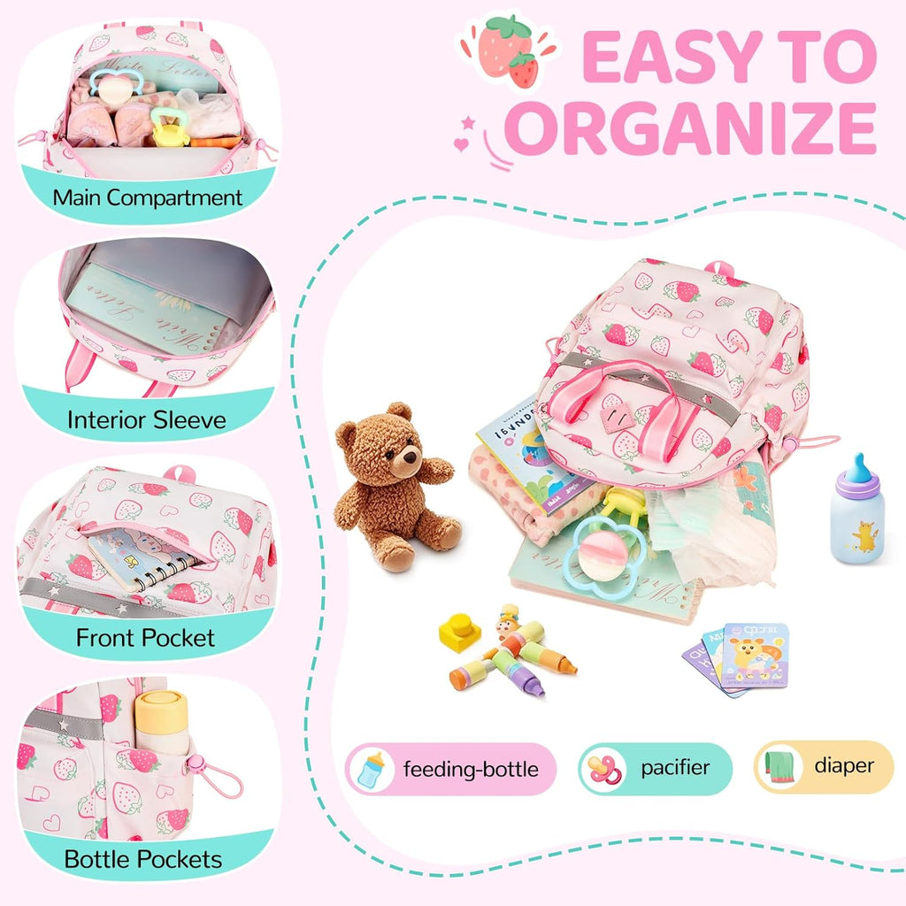 Skiennix Toddler Backpack - Cute Strawberry Design for Girls 2-4 | Mini Diaper Bag for Daycare & Travel