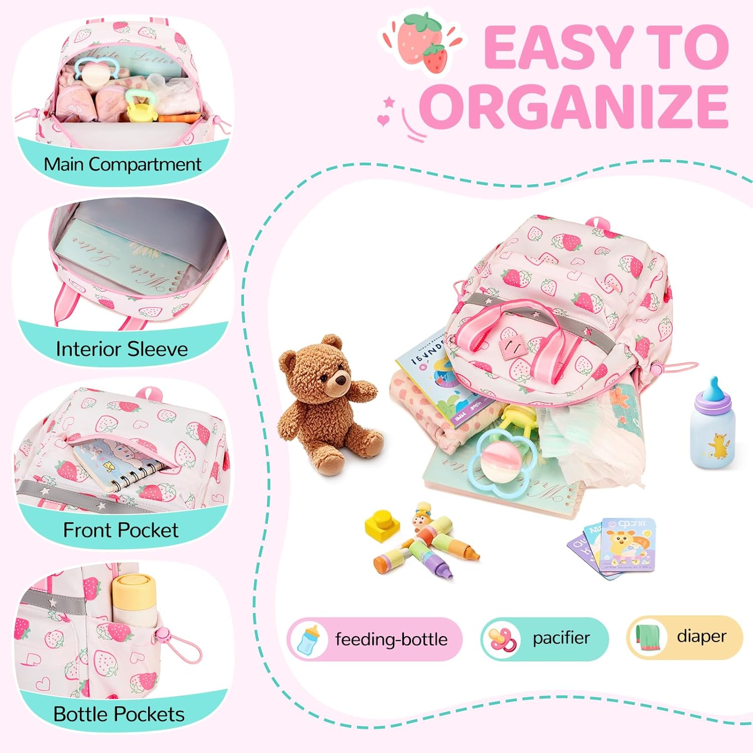 Skiennix Toddler Backpack - Cute Strawberry Design for Girls 2-4 | Mini Diaper Bag for Daycare & Travel