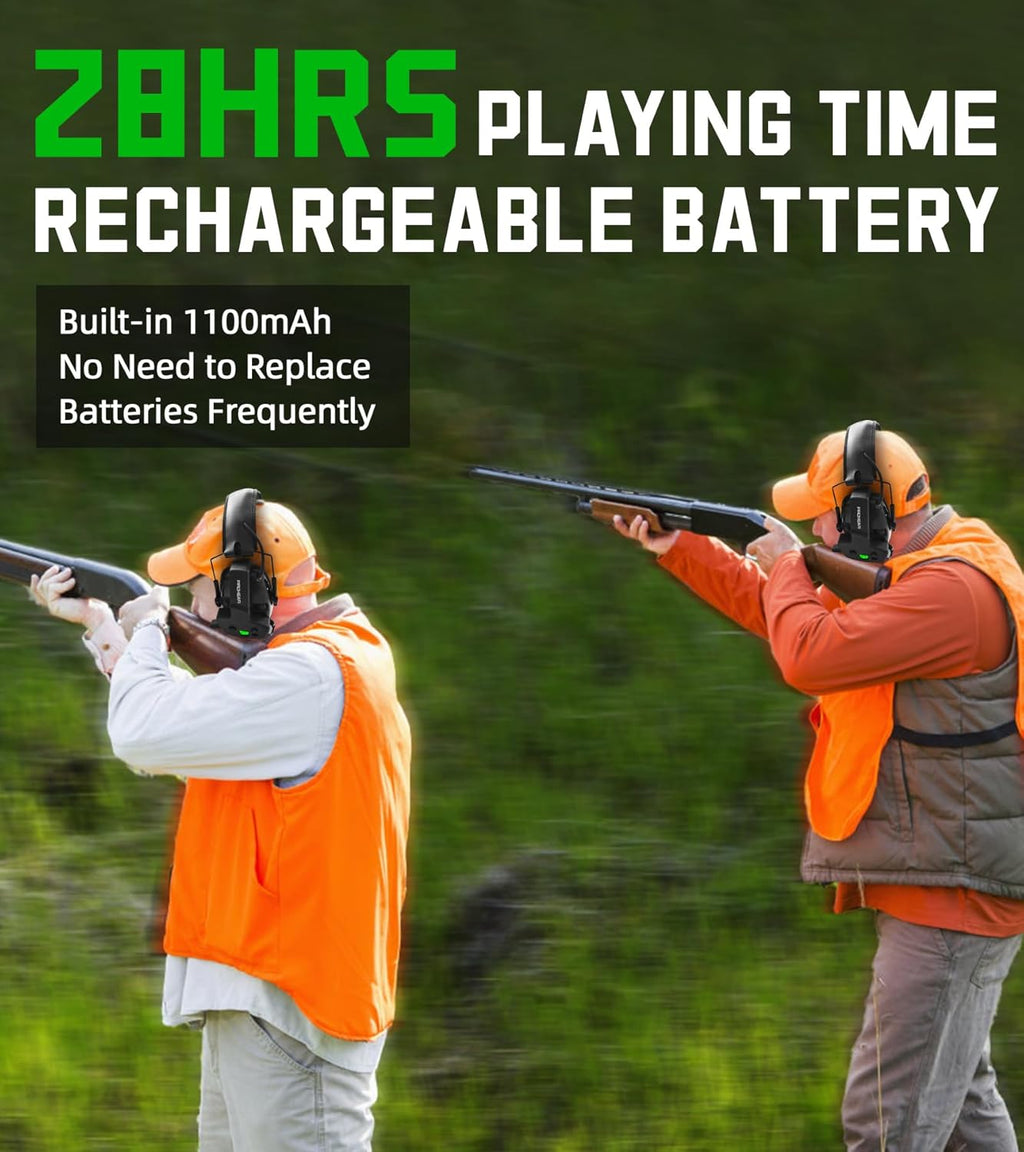 PROHEAR RH08 Walkie Talkie - Electronic Earmuffs with Rechargeable Battery for Shooting Range | Black