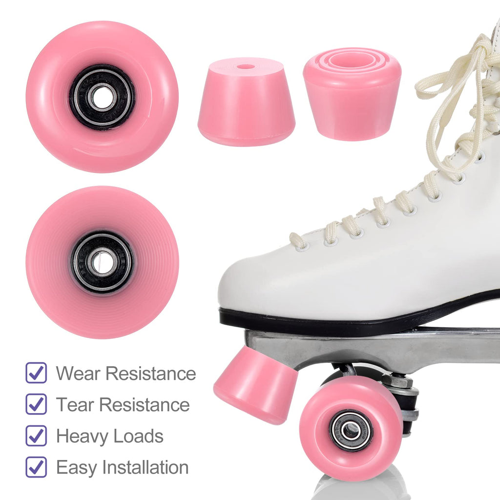 PATIKIL 8 Pack Roller Skate Wheels Outdoor 58mmx32mm Quad Roller Skate Wheels with ABEC-9 Bearing, 82A PU Roller Wheels & 2 Toe Stoppers for Double Row Skate Skateboard Indoor, Pink