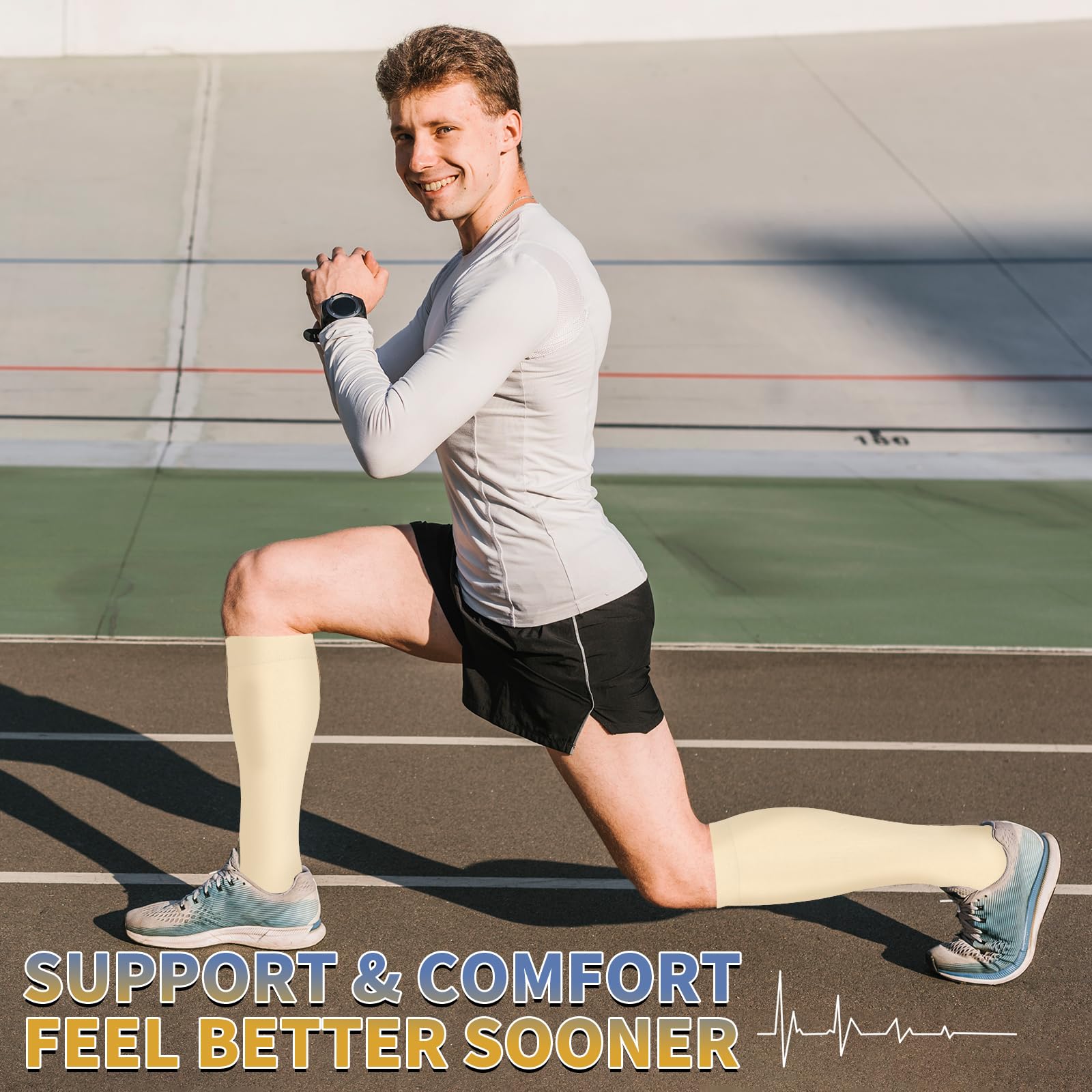Sooverki Compression Socks for Men & Women Circulation 8 Pack 15-20mmHg - Knee High Stockings Best Support for Wide Calf Bulk Gifts Running Black White Pink Navy Brown Nude Colorful