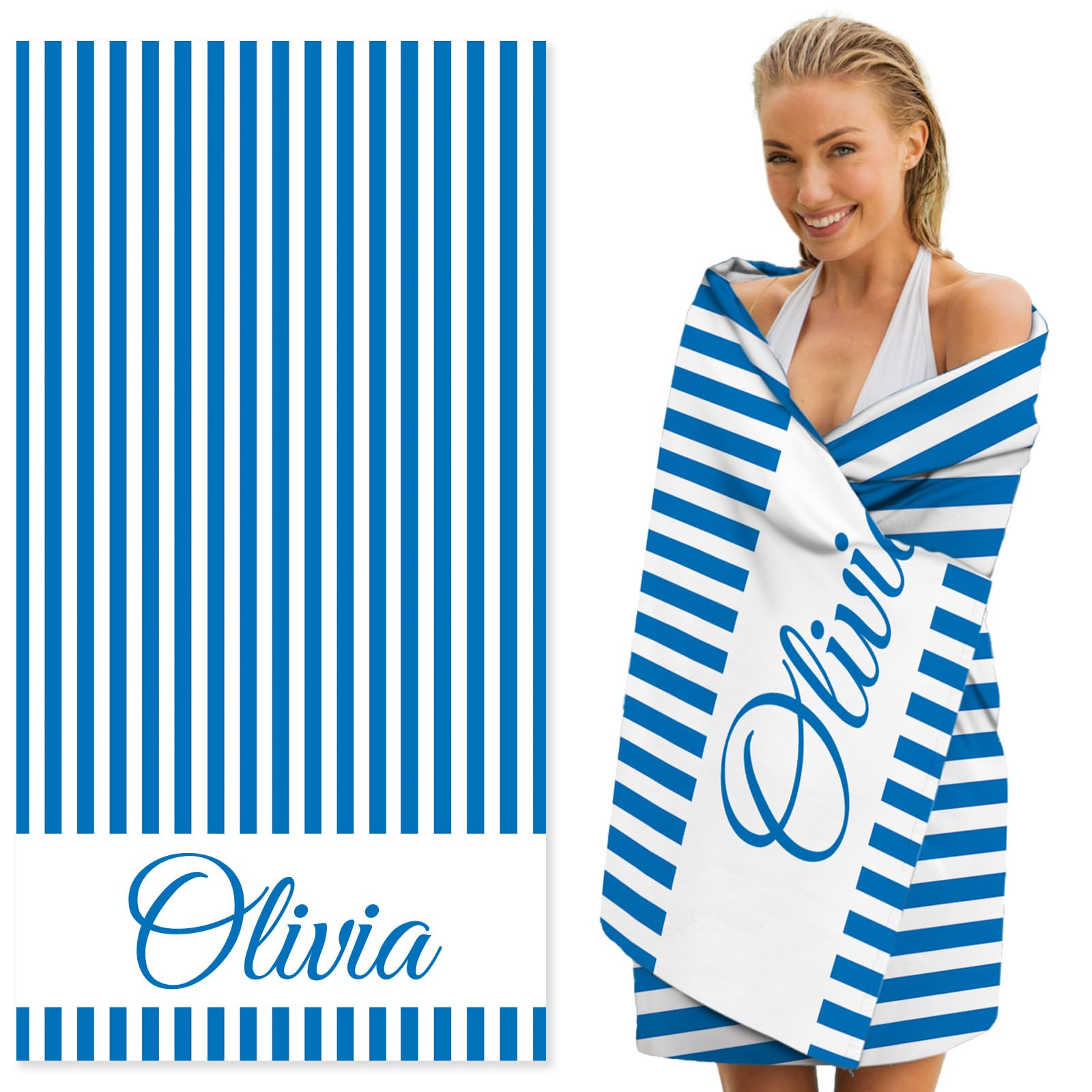 Dreamdecor Custom Beach Towel with Name Striped Kids Personalized Beach Towels for Swimming Pool Vacation Graduation Gifts Microfiber Sand Free Fast Drying Beach Towel for Adults Women Men