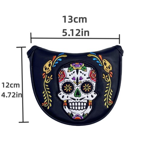 Golf Mallet Putter Cover with Magnetic Closure, Mallet Putter Headcover PU Leather - New Golf Club Covers Mallet Headcover, Skull Style Golf Gifts for Men (Black)