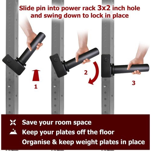 A2ZCARE Weight Plate Holder - Attachment Power Cage Rack for Power Rack - Weight Plates Storage Fit 2-inch Olympic Weight Plates (Weight Plate Holder for Rack 3x2 (Inch) - Four)