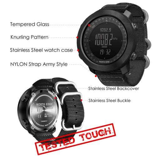 HOOSHU Tactical Watches for Men Digital Outdoor Survival Military Rock Solid Digital Watches with Durable Band, Steps Tracker Pedometer Calories Apache (Black)