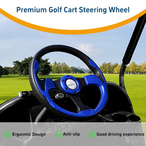 Mixopoly 12.5" Universal Golf Cart Steering Wheel fits Club Car DS/Precedent/Onward/Tempo, Yamaha, and EZGO TXT/RXV Golf Cart, Anti-Slip and Good Grip (Blue)