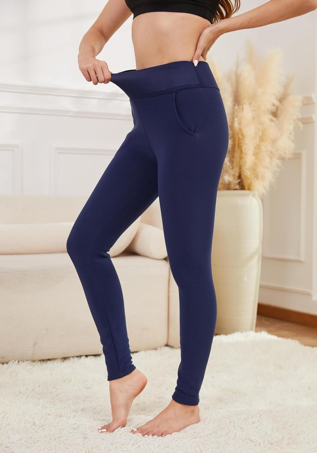 Skiennix Women's Fleece Lined Leggings - Thermal High Waisted Tummy Control Yoga Pants with Pockets