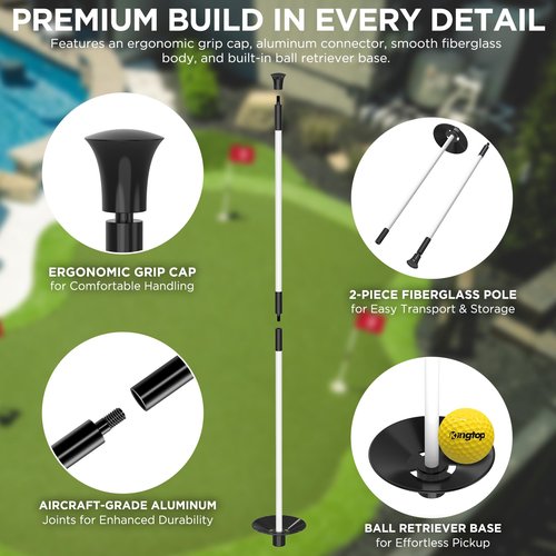 KINGTOP Golf Flagstick Mini, Practice Putting Green Flag Stick for Yard, Pole | Pin | Flagpole, Portable 2-Section Design, 3 Foot, 1-Pack, White