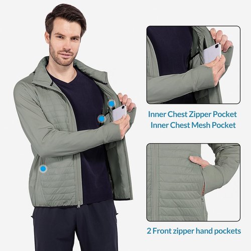 Baleaf Men's Running Jacket - Lightweight Insulated Puffer for Hiking & Golf | Warm Up Coat with Thumb Holes