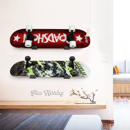 Mind and Action Skateboard Wall Mount Display Rack,Home and Garage Skateboard Storage,Solid Aluminum Shelf Brackets. (Black 1 Pair)